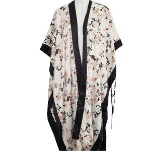 Torrid Floral Kimono Duster Black Trim Side Ties One Size